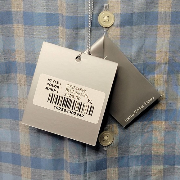 NWT Hickey Freeman Mens CRISP Blue Silver Plaid Long Sleeve Button Down Shirt XL - Picture 4 of 12